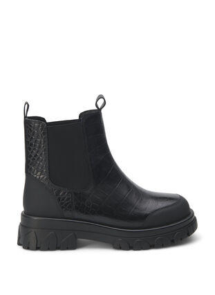 Zizzi Wide fit - Croco Chelsea laars van leer, Black, Packshot image number 0