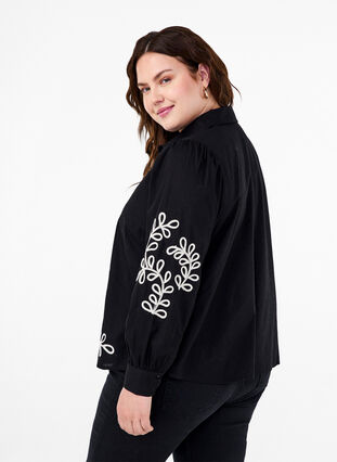 Zizzi Los katoenen shirt met borduursel, Black, Model image number 1