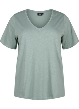 Zizzi Basic t-shirt met korte mouwen en V-hals, Chinois Green, Packshot image number 0