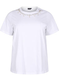 T-shirt met ronde hals en strass-steentjes, Bright White