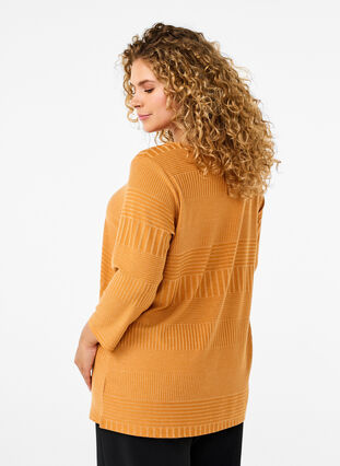 Zizzi Blouse met driekwartmouwen en een gestreept patroon, Sudan Brown Mel., Model image number 1