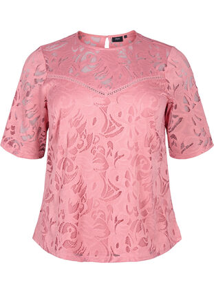Zizzi Kanten blouse met korte mouwen, Dusty Rose, Packshot image number 0