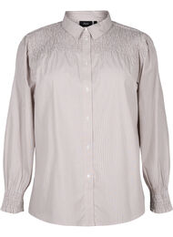 Shirt met strepen en smok, Silver Mink Wh. St.