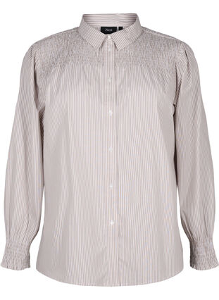 Zizzi Shirt met strepen en smok, Silver Mink Wh. St., Packshot image number 0