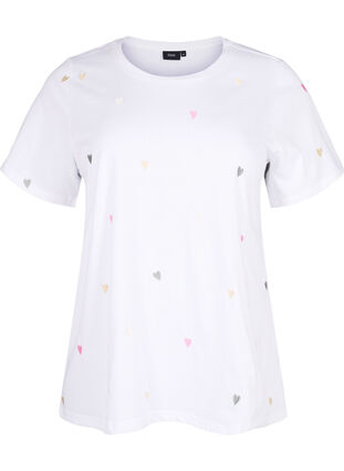 Zizzi T-shirt van biologisch katoen met hartjes, Bright W. Love Emb., Packshot image number 0