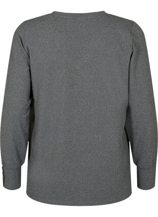 Zizzi Blouse met lange mouwen, brede manchetten en knopen, Dark Grey Melange, Packshot image number 1