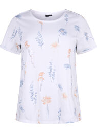 T-shirt van biologisch katoen met bloemenprint, White W. Blue flower