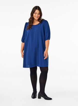 Zizzi Korte jurk met strik op de rug, Estate Blue, Model image number 3