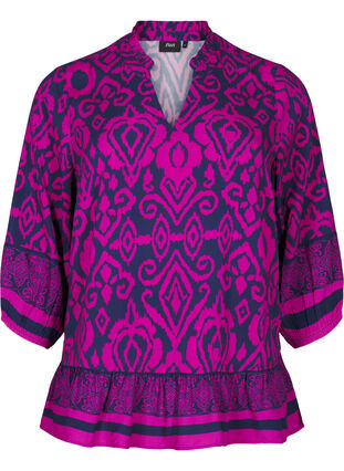 Zizzi Blouse met print en 3/4 mouwen, Night Sky AOP, Packshot image number 0