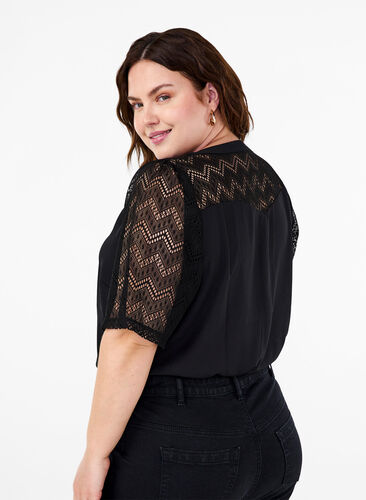 Zizzi Overhemdblouse met korte kanten mouwen, Black, Model image number 1