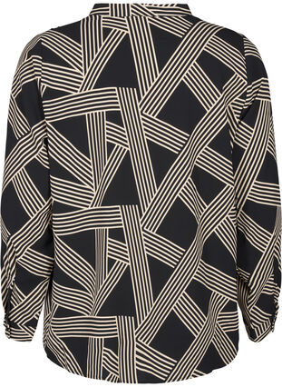 Zizzi Blouse met lange mouwen en V-hals, BLACK BEIGE GRAPHIC, Packshot image number 1