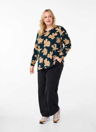 Zizzi Gebloemde blouse met lange mouwen, Scarab Big FlowerAOP, Model image number 2