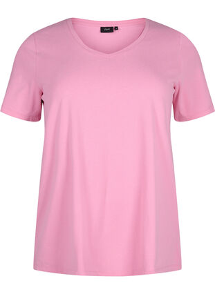 Zizzi Basic t-shirt in effen kleur met katoen, Rosebloom, Packshot image number 0