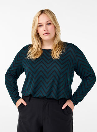 Zizzi Gebloemde blouse met lange mouwen, Scarab ZigZag, Model image number 0