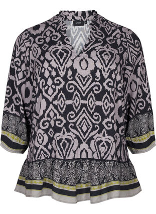 Zizzi Blouse met print en 3/4 mouwen, Black AOP, Packshot image number 0