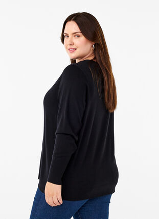 Zizzi FLASH - Gebreide blouse met ronde hals, Black, Model image number 1