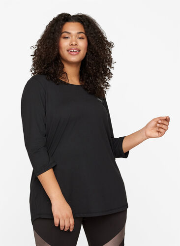 Zizzi Training blouse met 3/4 mouwen, Black, Model image number 0