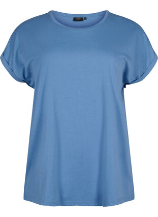 Zizzi T-shirt met korte mouwen van katoenmix, Moonlight Blue, Packshot image number 0