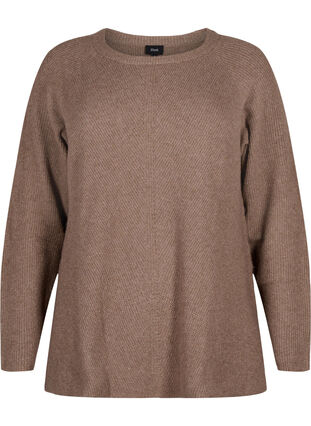 Zizzi Gemêleerde pullover met zijsplit, Walnut/White Mel., Packshot image number 0