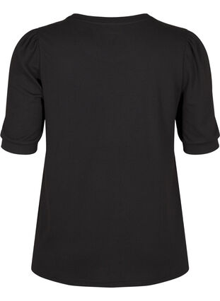 Zizzi Blouse met knoopdetail en korte pofmouwen, Black, Packshot image number 1