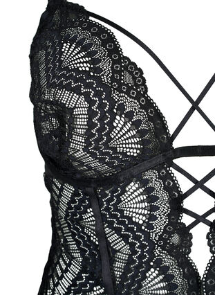 Zizzi Kanten bodystocking met touwtjes, Black, Packshot image number 2