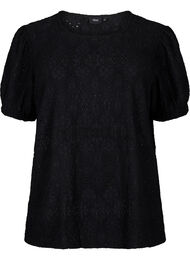 Blouse met korte mouwen en patroon met kant, Black