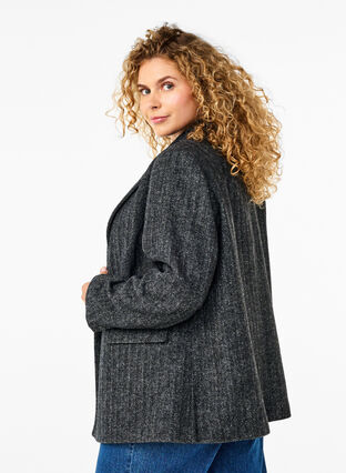 Zizzi Blazer van wolmix met zakken, Dark Grey Melange, Model image number 1