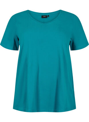 Zizzi Basic t-shirt in effen kleur met katoen, Deep Lake, Packshot image number 0