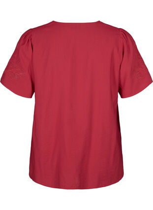 Zizzi Viscose blouse met korte mouwen en borduursel, Tango Red, Packshot image number 1