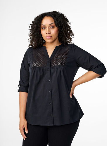 Zizzi FLASH - Shirt met gehaakt detail, Black, Model image number 0