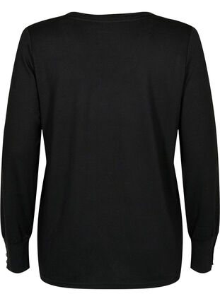 Zizzi Blouse met lange mouwen, brede manchetten en knopen, Black, Packshot image number 1