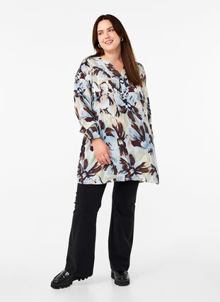 Zizzi Tuniek met lange mouwen en print, Grey Flower AOP, Model image number 2