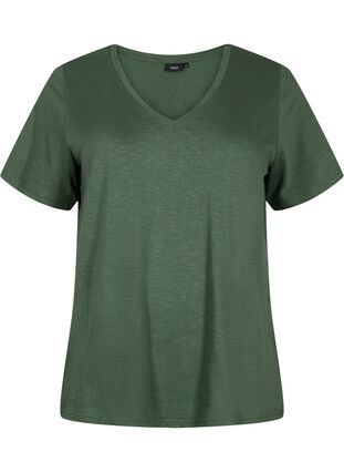 Zizzi Basic t-shirt met korte mouwen en v-hals, Thyme, Packshot image number 0
