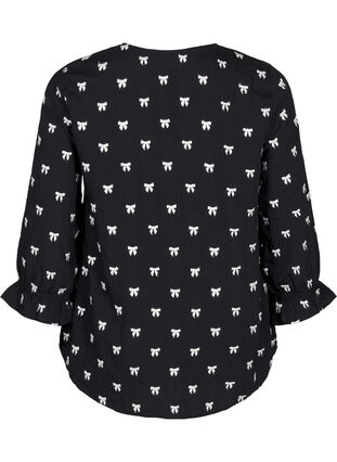 Zizzi Blouse met strikjes en 3/4 mouwen, Black White Bow, Packshot image number 1