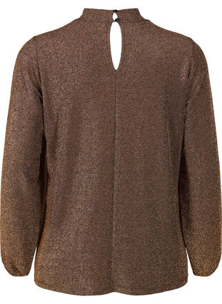 Zizzi Glitter blouse met lange mouwen, ronde hals en V-detail, Black Copper, Packshot image number 1