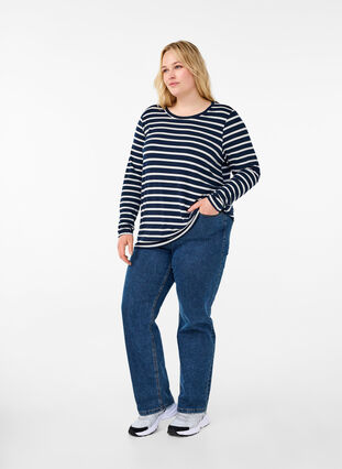 Zizzi Blouse met lange mouwen en strepen, Evening Blue Stripe, Model image number 2