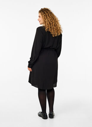 Zizzi Jurk met lange mouwen en trekkoord, Black, Model image number 1