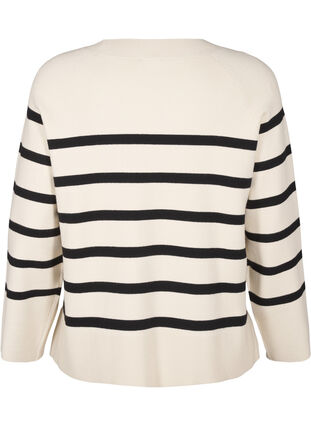 Zizzi Gestreepte gebreide blouse met ronde hals, Birch w. Black, Packshot image number 1