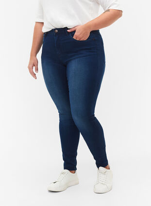 Zizzi Super slim Amy jeans met hoge taille, Blue Denim, Model image number 2