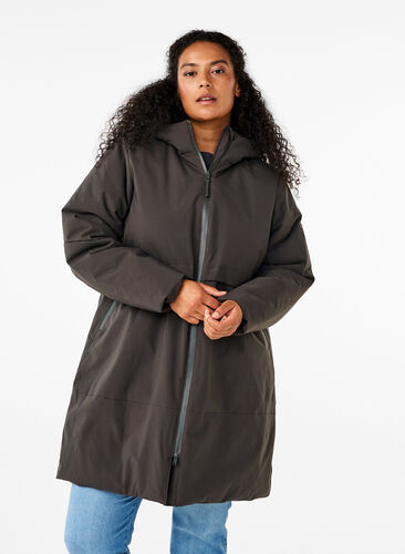 Zizzi Winterjas met verstelbare taille, Raven, Model image number 0