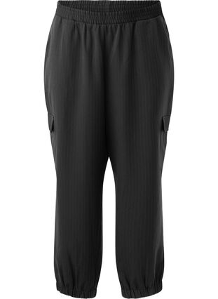 Zizzi Broek met cargozakken en een elastische taille, Black Sand Pin St., Packshot image number 0