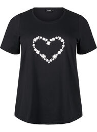 FLASH - T-shirt met motief, Black Flower Heart 