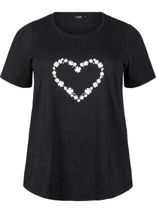 Zizzi FLASH - T-shirt met motief, Black Flower Heart , Packshot image number 0