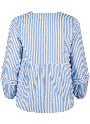 Zizzi Gestreepte blouse met open voorkant en geborduurde details, C. Blue White Stripe, Packshot image number 1
