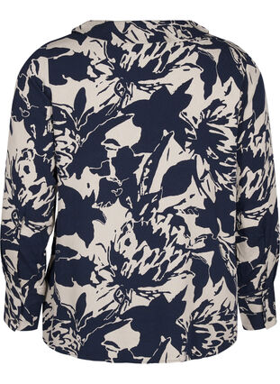 Zizzi Shirt met lange mouwen, print en V-hals, Navy Blazer AOP, Packshot image number 1