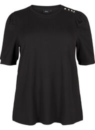 Blouse met knoopdetail en korte pofmouwen, Black