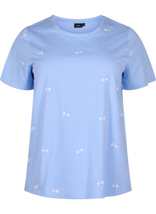 Zizzi T-shirt van biologisch katoen met strikjes, Serenity W. Bow Emb., Packshot image number 0