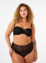 Mesh Brazilian slipje met borduursel, Black, Model