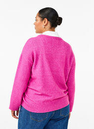 Gebreide blouse met ronde hals en middennaad, Fuchsia Red Mel., Model