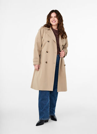 Zizzi Klassieke lange trenchcoat met riem, Chinchilla, Model image number 3